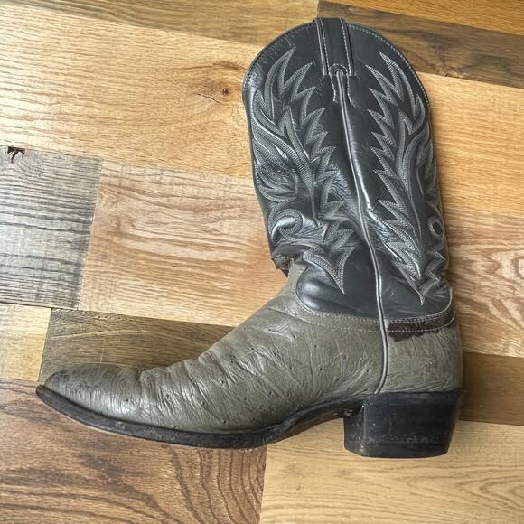 Justin V6005 Gray Ostrich Leather Black Western Cowboy Boots 8.5 main image 6